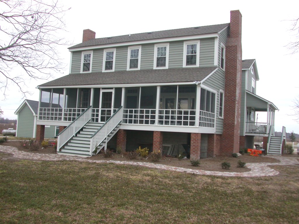 Fairfield, North Carolina Waterfront Farmhouse Renovation View from southeast (after)