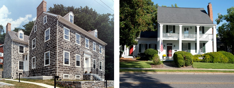 Jeffrey Lees Architecture - Historic Preservation - Left: George Ellicott House, Ellicott City MD - Right: Grice-Fearing House, Elizabeth City NC